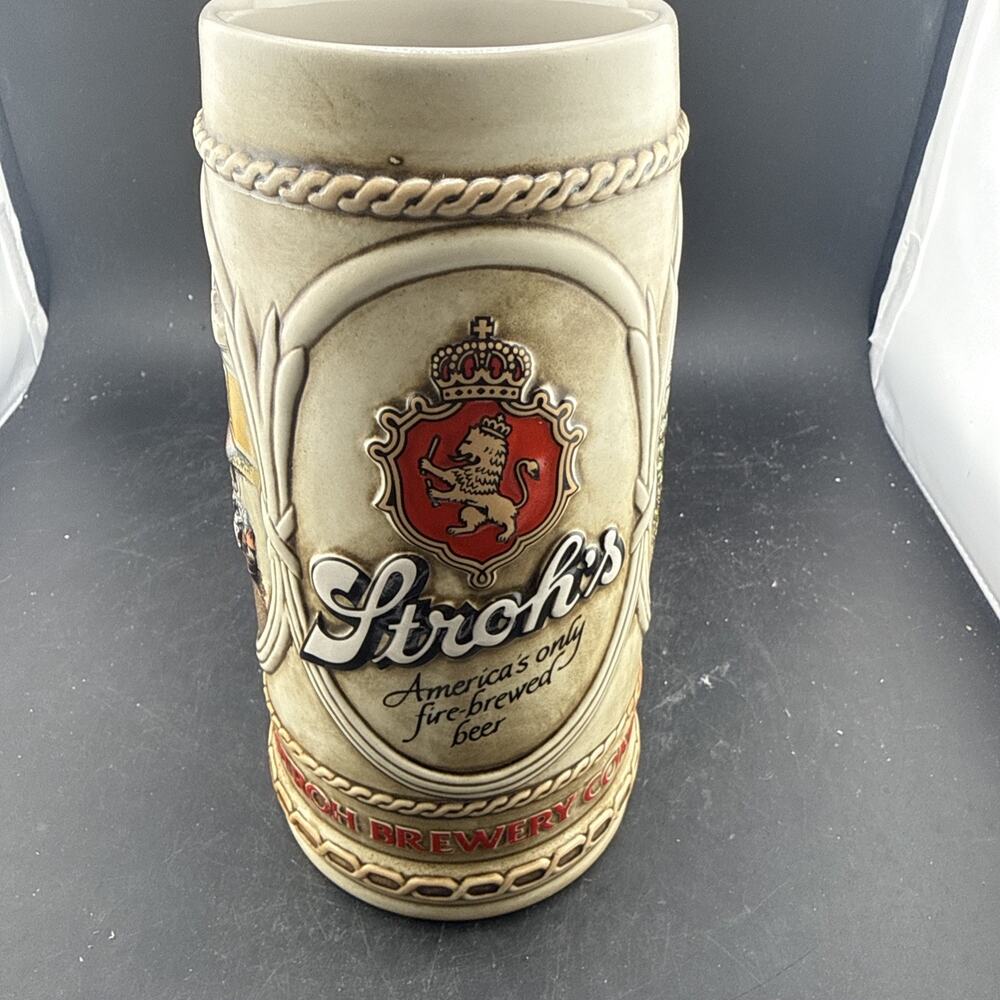 Vintage Stroh’s Brewery Co. Beer Stein Mug by Ceramarte Brazil 1984